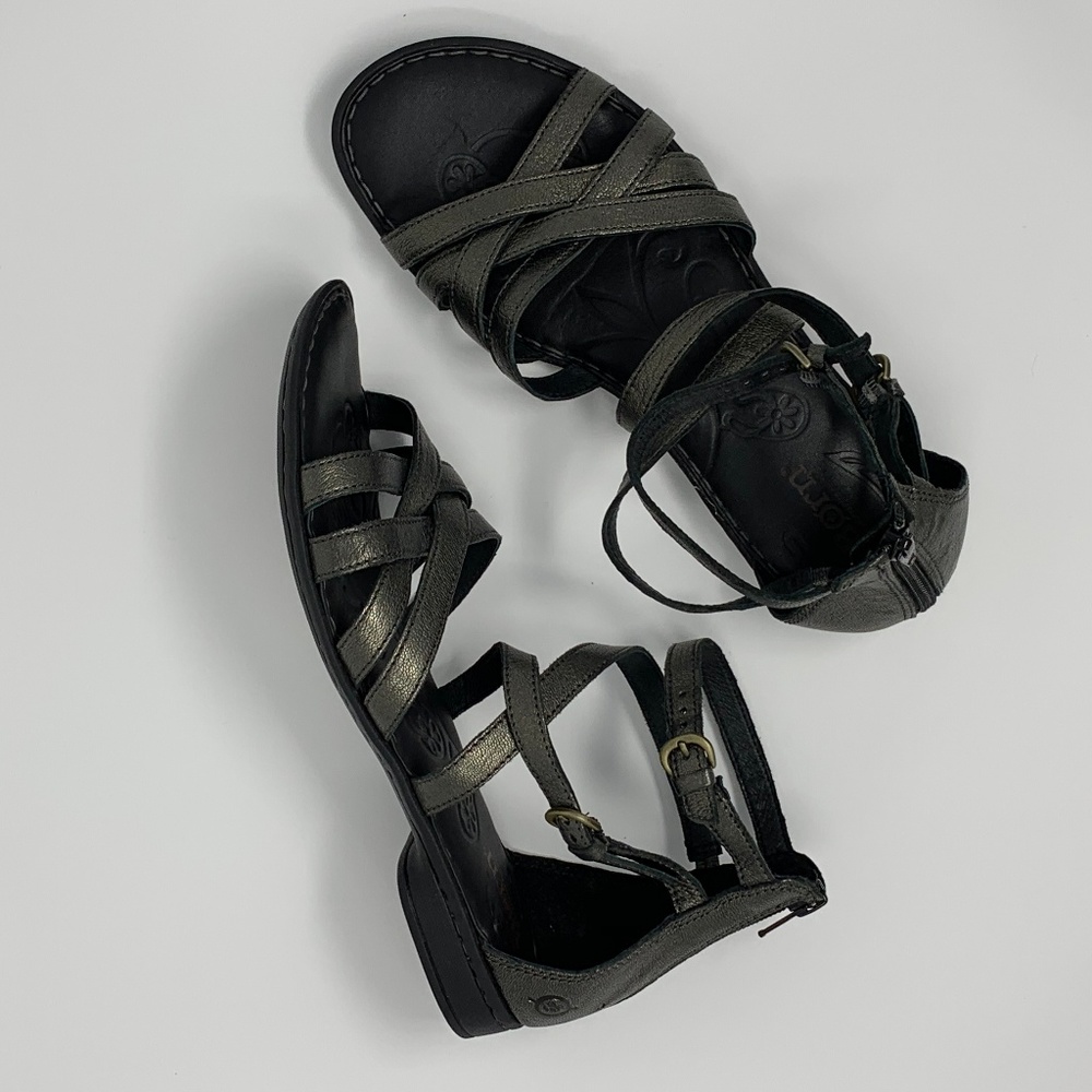 Born Gunmetal Metallic Leather Gladiator Sandals